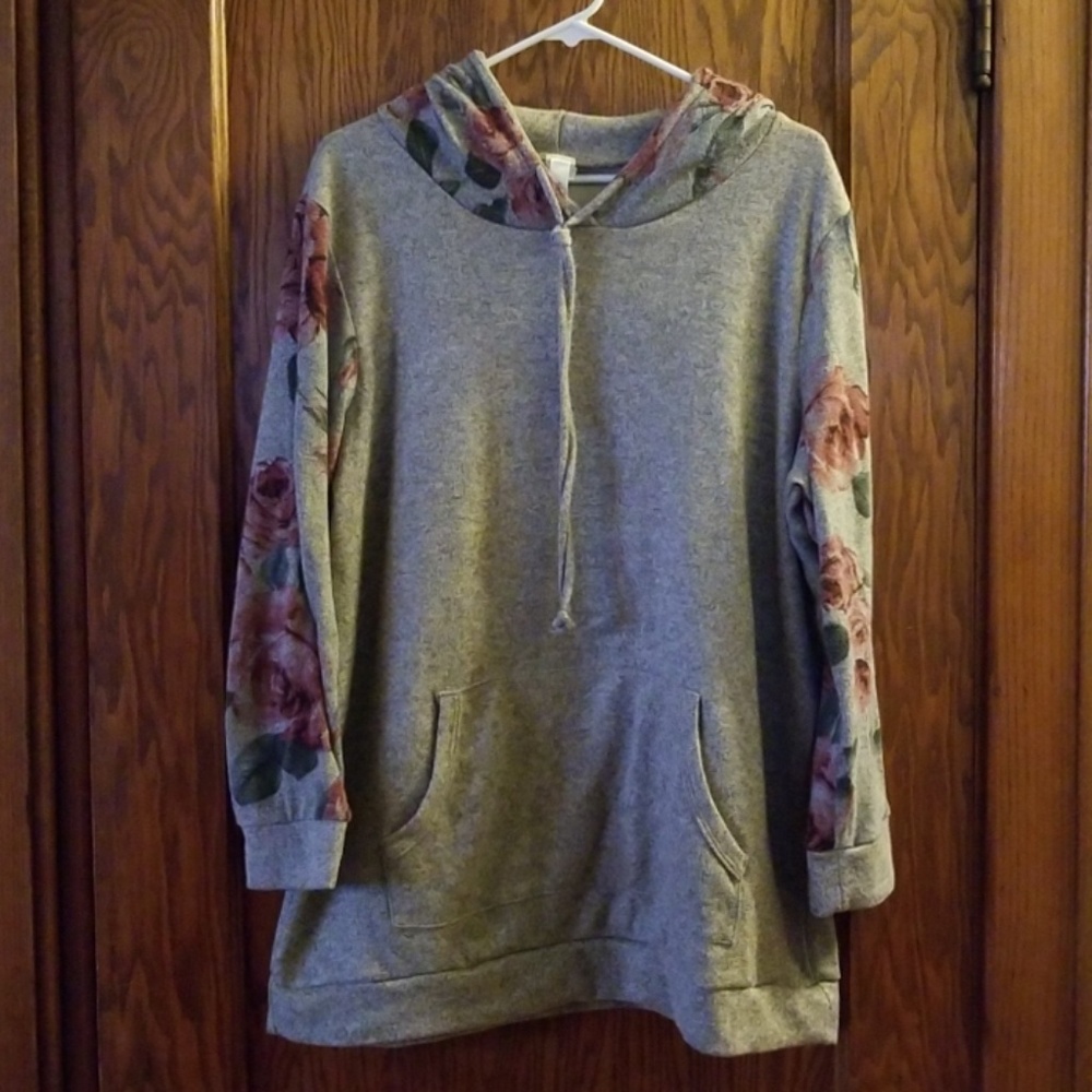 3XL Grey Floral Hoodie
